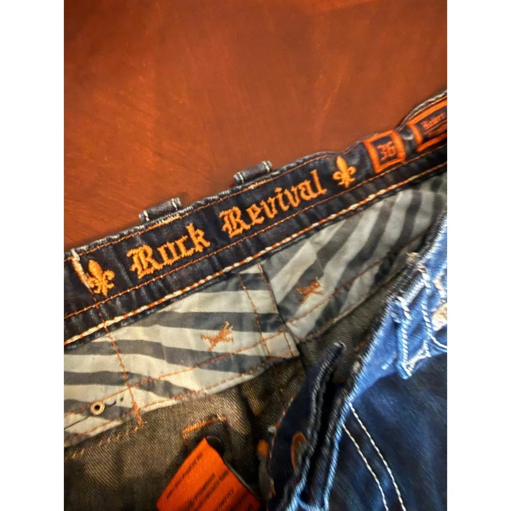 Rock Revival Robert Straight Jeans Sz 36 Blue Cotton Denim Men